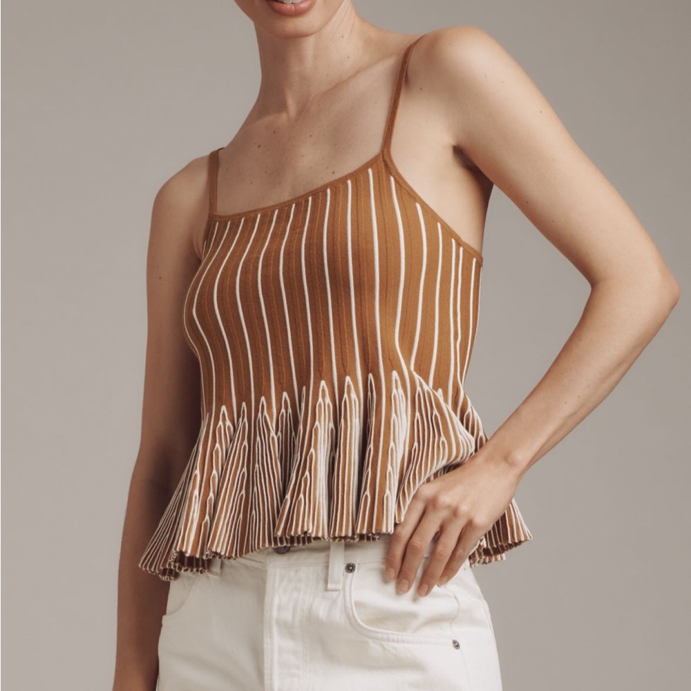 Maeve Ruffled Peplum Knit Tank Top Neutral Motif